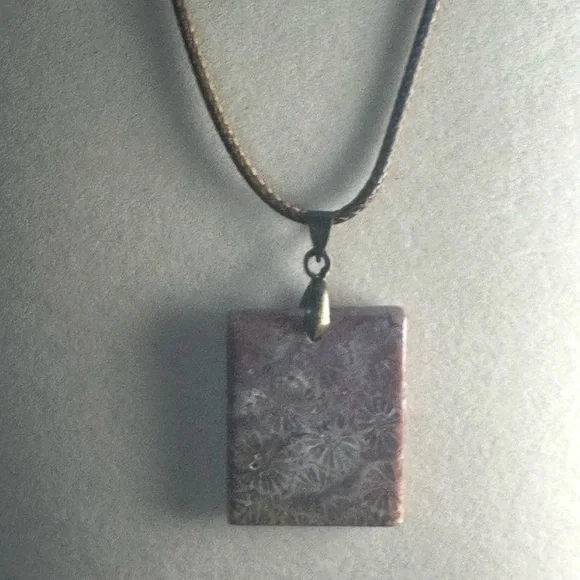 Rectangle Coral Fossil Pendant Necklace - Picture 10 of 14